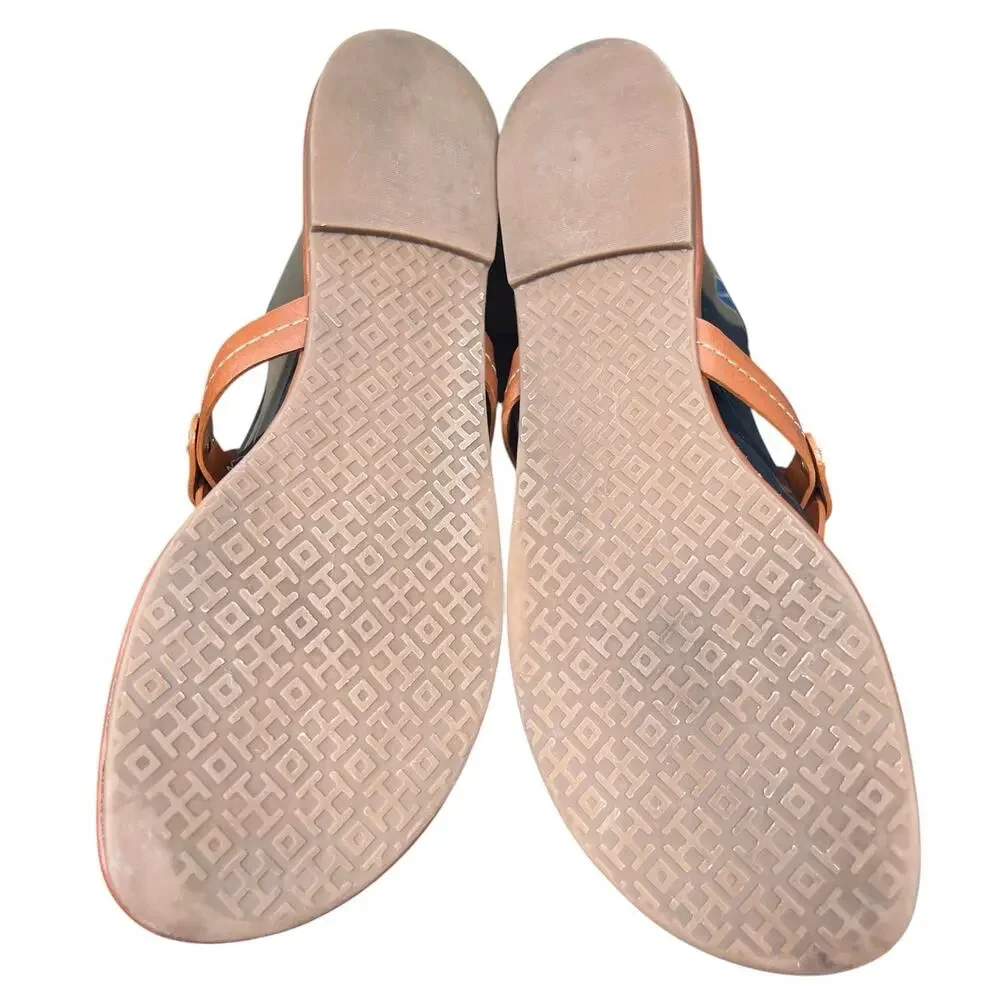 Tory Burch Miller Flat Brown Leather Thong Sandals Size 9.5